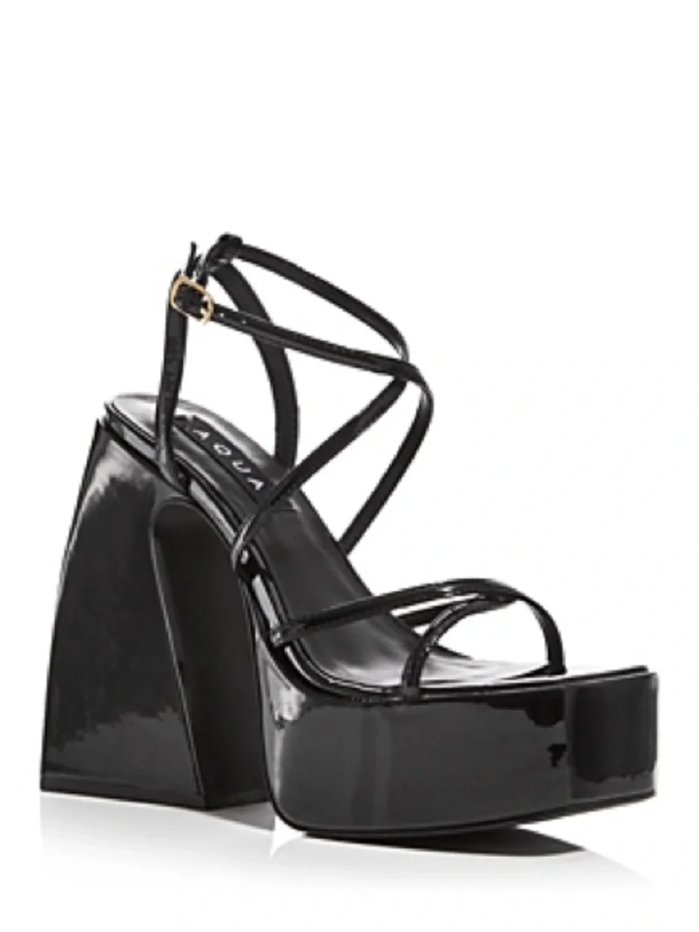 AQUA Chance Black Patent High Platform Strappy Ankle Strap Sandals NIB  Size 8.5